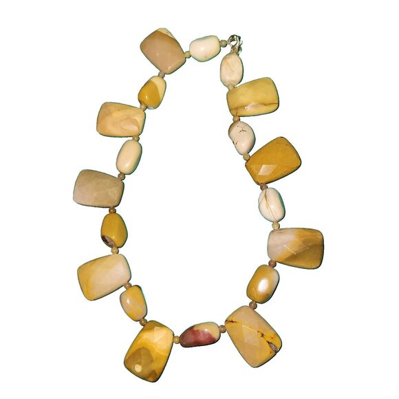 Natural Yellow Mookaite Jasper Necklace Chunky Polished Faceted Stones Heavy - Picture 8 of 10